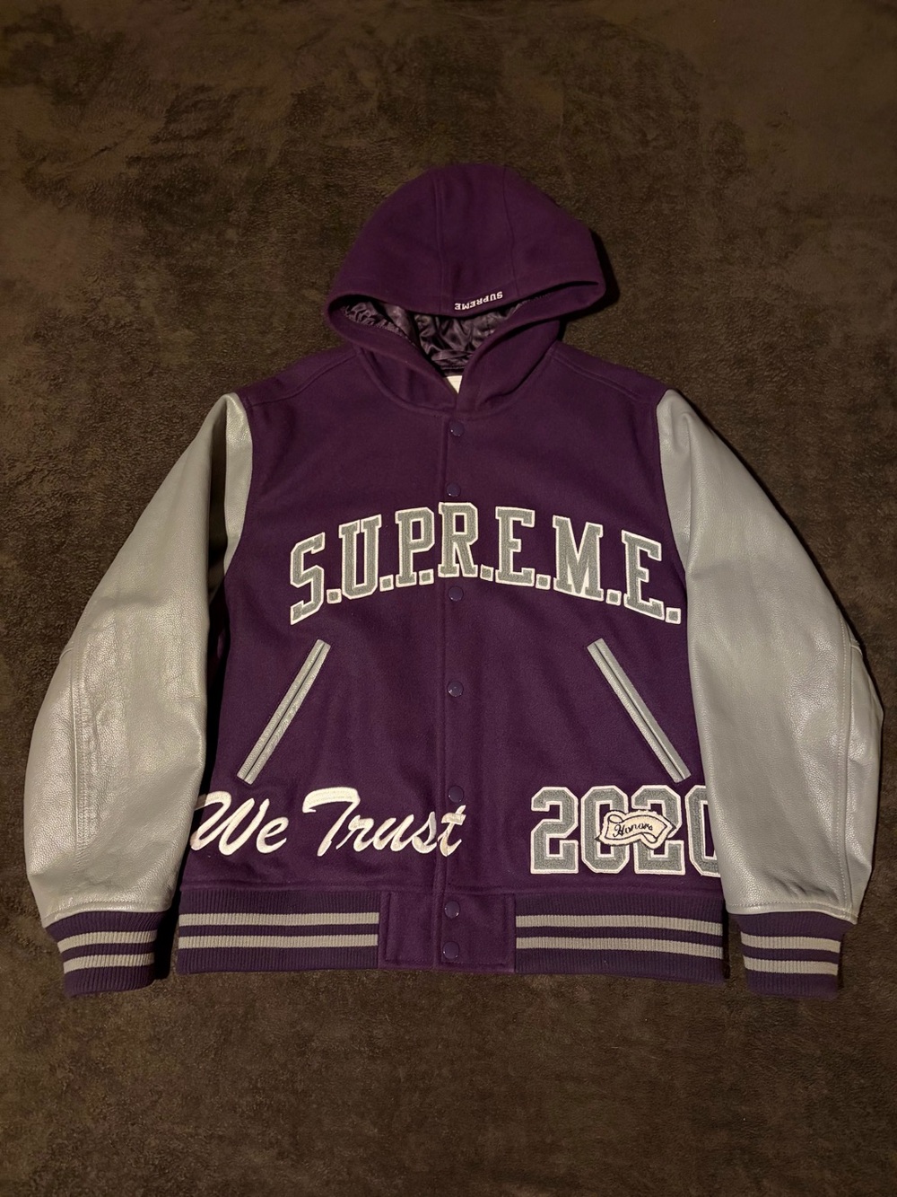 Supreme King Hooded Leather Varsity Jacket FW20